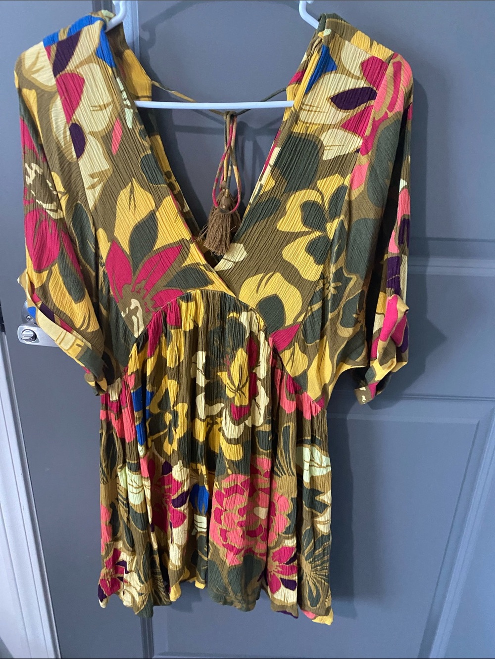 O'Neill Olive Multi Floral V-Neck Boho Dress